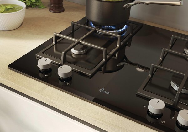 Hoover Piano Cottura a Gas 4 Fuochi 60 cm in Vetro Temperato colore Nero H-HOB 300 - HVG6BR4C3B