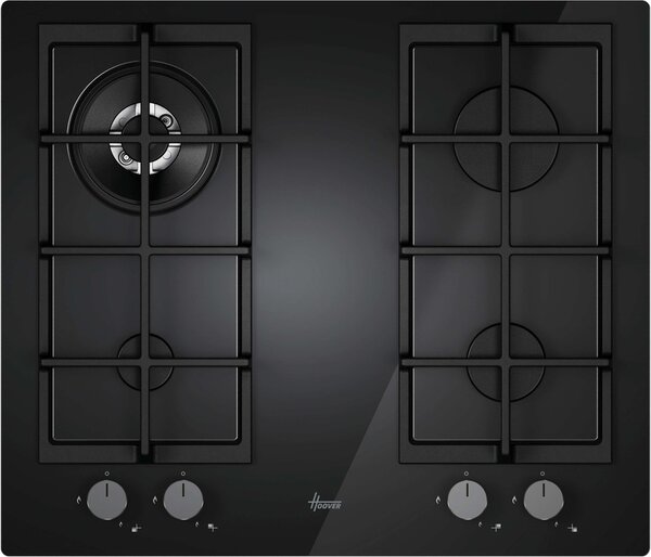 Hoover Piano Cottura a Gas 4 Fuochi 60 cm in Vetro Temperato colore Nero H-HOB 300 - HVG6BR4C3B