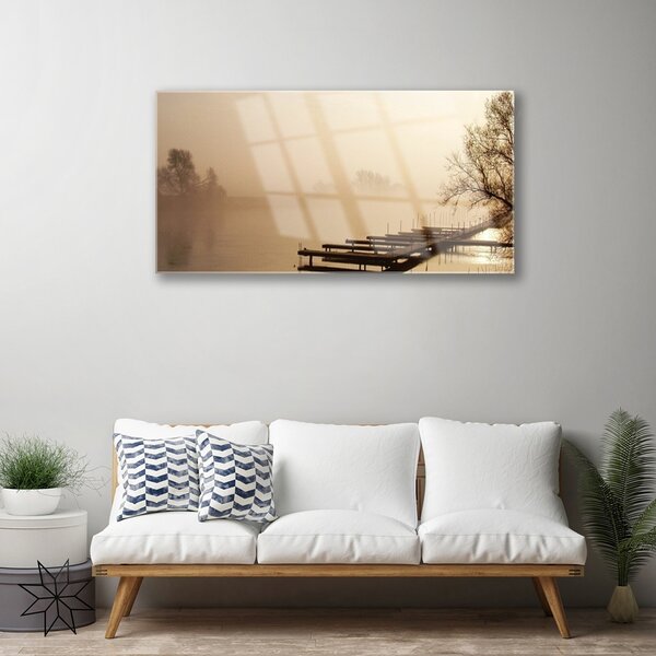 Quadro in vetro Ponte acqua nebbia paesaggio 100x50 cm 2 appendini