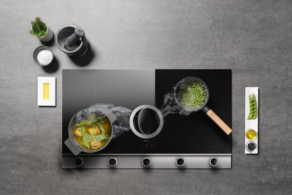 Elica Piano Cottura a Induzione con Cappa Integrata Aspirante/Filtrante 4 Fuochi Larghezza 90 cm colore Nero - PRF0196326 NikolaTesla Unplugged EVO