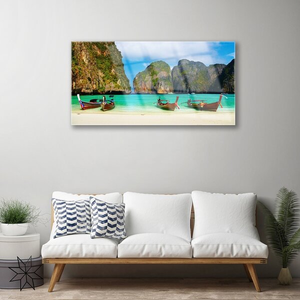 Quadro in vetro Spiaggia Mare Montagne Paesaggio 100x50 cm 2 appendini