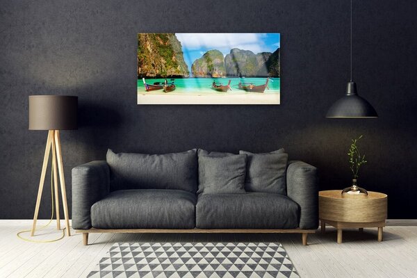 Quadro in vetro Spiaggia Mare Montagne Paesaggio 100x50 cm 2 appendini