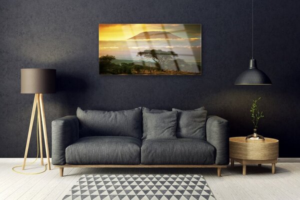 Quadro in vetro Albero Montagna Natura Picco 100x50 cm 2 appendini