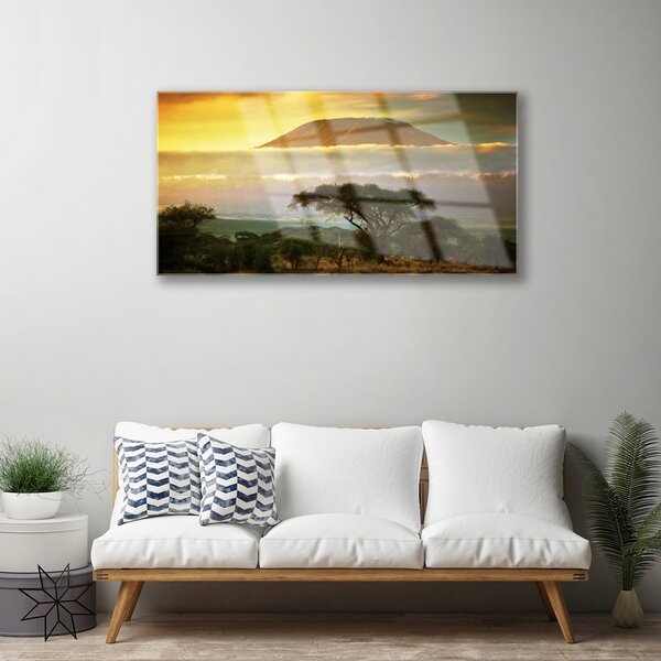 Quadro in vetro Albero Montagna Natura Picco 100x50 cm 2 appendini