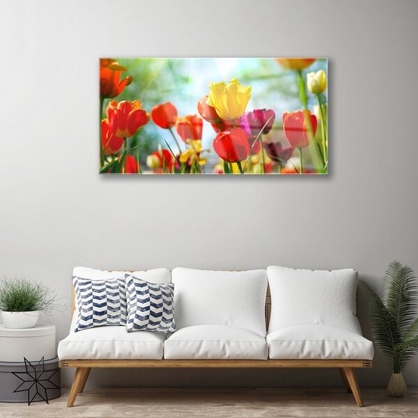 Quadro in vetro Fiori da parete 100x50 cm 2 appendini