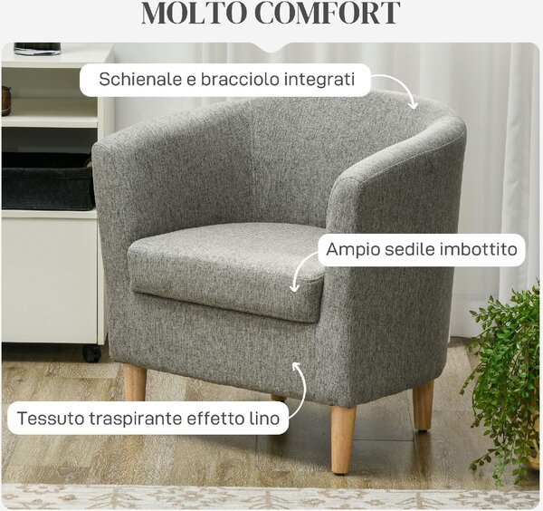 DecHome Poltrona Moderna in Tessuto Lino Dimensioni 74x63x73 cm colore Grigio