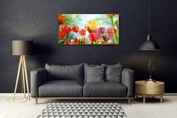 Quadro in vetro Fiori da parete 100x50 cm 2 appendini