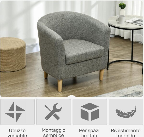 DecHome Poltrona Moderna in Tessuto Lino Dimensioni 74x63x73 cm colore Grigio