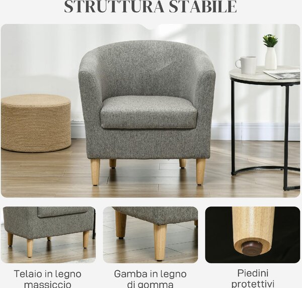 DecHome Poltrona Moderna in Tessuto Lino Dimensioni 74x63x73 cm colore Grigio