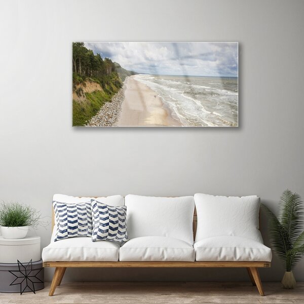 Quadro in vetro Spiaggia Mare Albero Natura 100x50 cm 2 appendini