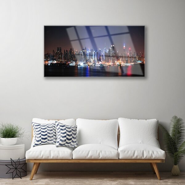 Quadro su vetro Case dell'acqua della città 100x50 cm 2 appendini
