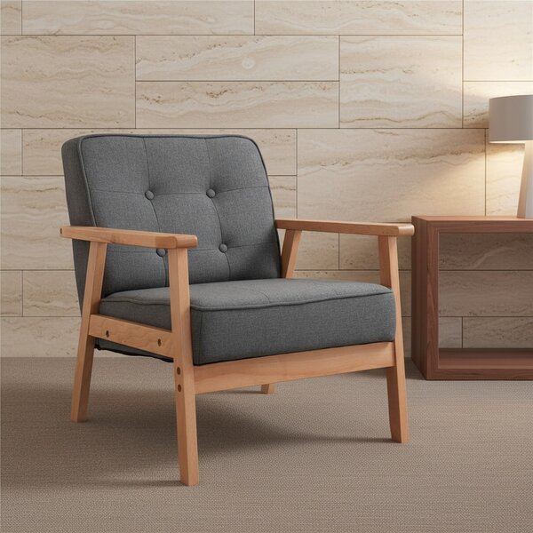 DecHome Poltrona Stile Scandinavo in Tessuto effetto Lino Dimensioni 64,5x70x70 colore Grigio Chiaro