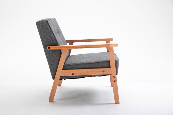 DecHome Poltrona Stile Scandinavo in Tessuto effetto Lino Dimensioni 64,5x70x70 colore Grigio Chiaro