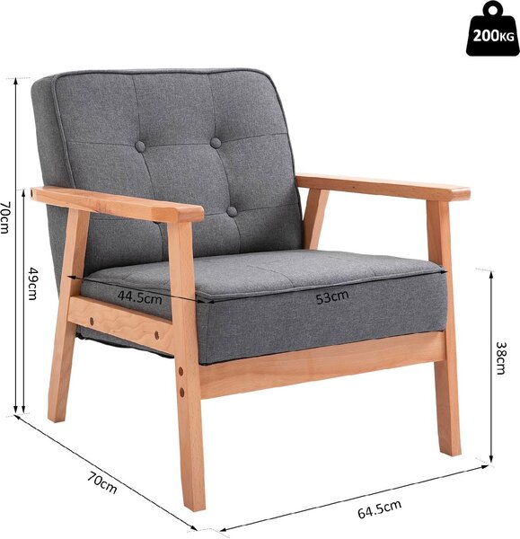 DecHome Poltrona Stile Scandinavo in Tessuto effetto Lino Dimensioni 64,5x70x70 colore Grigio Chiaro