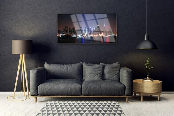 Quadro su vetro Case dell'acqua della città 100x50 cm 2 appendini