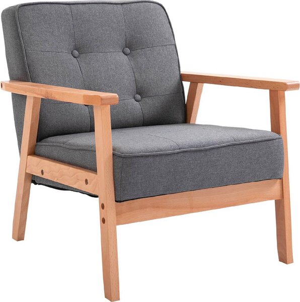 DecHome Poltrona Stile Scandinavo in Tessuto effetto Lino Dimensioni 64,5x70x70 colore Grigio Chiaro