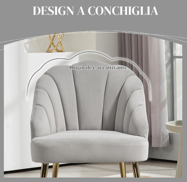 DecHome Poltrona Vintage in Tessuto Velluto Dimensioni 63x65x84 cm colore Grigio