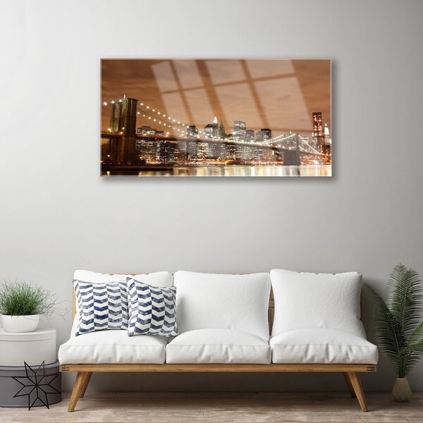 Quadro vetro Architettura della città del ponte 100x50 cm 2 appendini