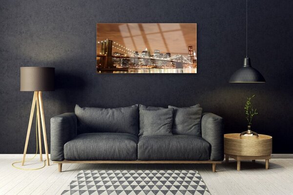 Quadro vetro Architettura della città del ponte 100x50 cm 2 appendini
