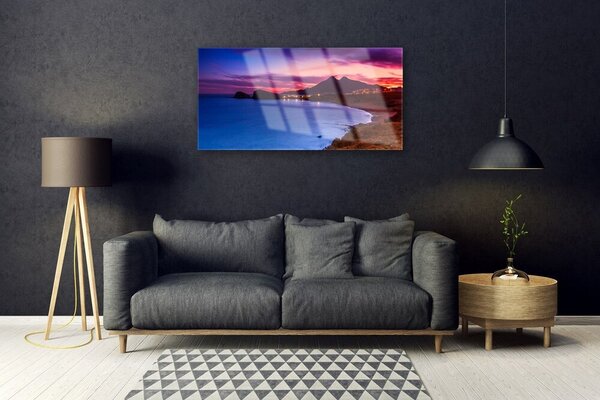 Quadro in vetro Mare Spiaggia Montagne Paesaggio 100x50 cm 2 appendini