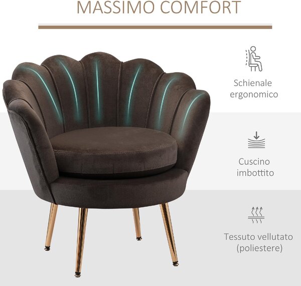 DecHome Poltrona Vintage in Velluto Dimensioni 76x67x74 colore Grigio