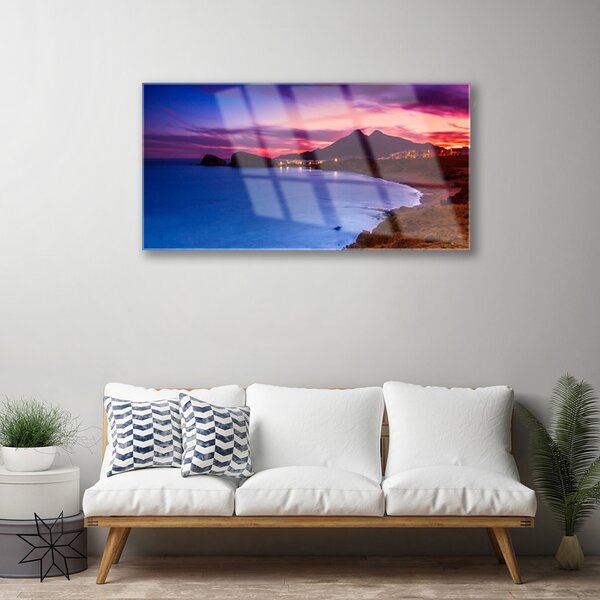 Quadro in vetro Mare Spiaggia Montagne Paesaggio 100x50 cm 2 appendini