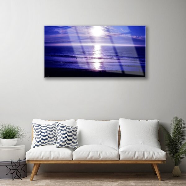 Quadro su vetro Paesaggio del sole del mare 100x50 cm 2 appendini