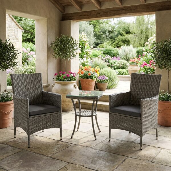 VivaGarden Salotto da Giardino con 2 Poltrone e Tavolino con Cuscini in Rattan PE colore Grigio