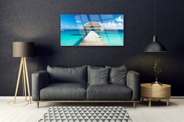 Quadro su vetro Architettura del ponte sul mare 100x50 cm 2 appendini