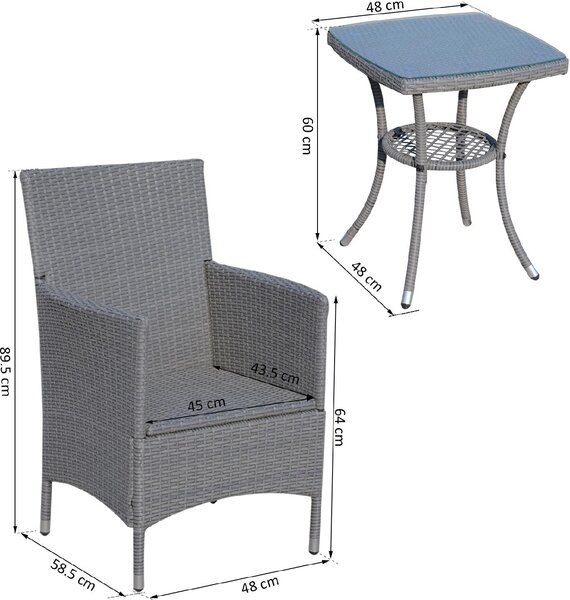 VivaGarden Salotto da Giardino con 2 Poltrone e Tavolino con Cuscini in Rattan PE colore Grigio