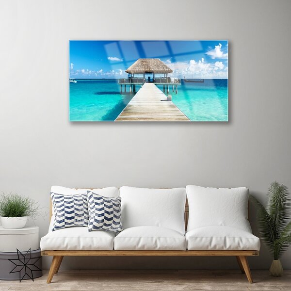Quadro su vetro Architettura del ponte sul mare 100x50 cm 2 appendini