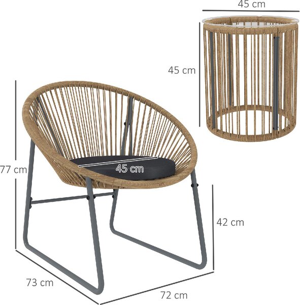 VivaGarden Salotto da Giardino con 2 Sedie e Tavolino con Cuscini in Rattan PE colore Legno/Nero