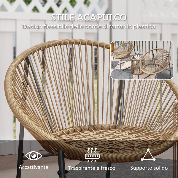VivaGarden Salotto da Giardino con 2 Sedie e Tavolino con Cuscini in Rattan PE colore Legno/Nero