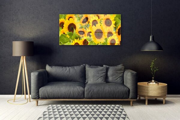 Quadro in vetro Piantare i girasoli 100x50 cm 2 appendini