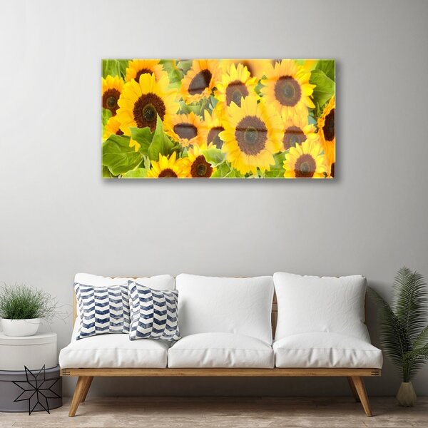 Quadro in vetro Piantare i girasoli 100x50 cm 2 appendini