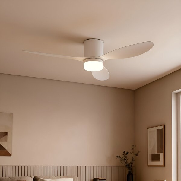 Ventilatore da soffitto LED Kayu, bianco, CC, silenzioso, Ø 132 cm - Lucande Lucande, Kayu, Bianco, Soggiorno, Plastica, Moderno
