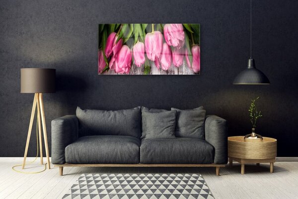 Quadro vetro Tulipani per il muro 100x50 cm 2 appendini