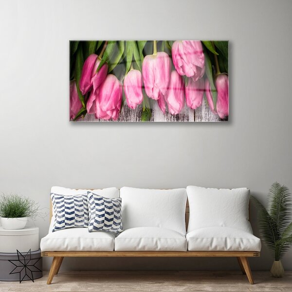 Quadro vetro Tulipani per il muro 100x50 cm 2 appendini