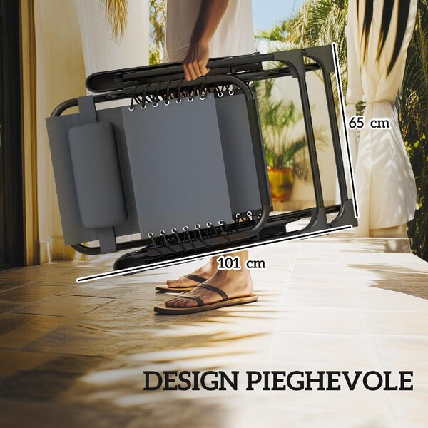 VivaGarden Salotto da Giardino con 2 Sedie Sdraio Pieghevoli con Schienale Regolabile e Tavolino colore Grigio