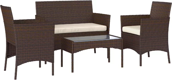 VivaGarden Salotto da Giardino con Divano 2 Posti 2 Poltrone e Tavolino con Cuscini in Rattan PE colore Beige/Marrone