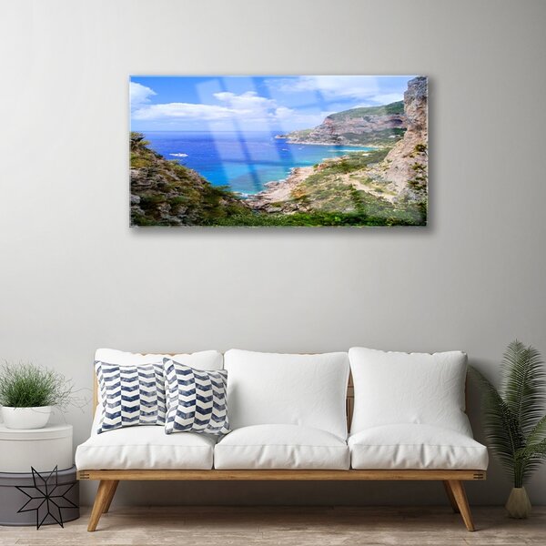 Quadro su vetro Mare Spiaggia Montagne Paesaggio 100x50 cm 2 appendini