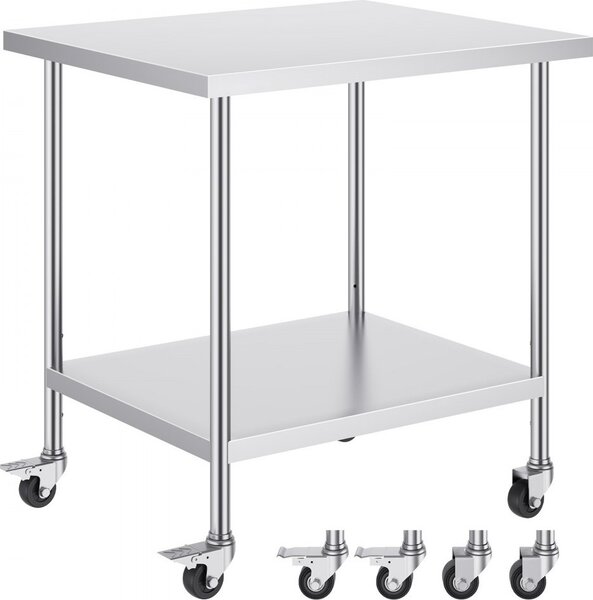 Piano di lavoro in acciaio inox - Tavolo di preparazione commerciale con rotelle - 762x457 mm - Flessibile e pratico per le cucine professionali