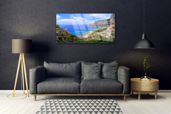 Quadro su vetro Mare Spiaggia Montagne Paesaggio 100x50 cm 2 appendini