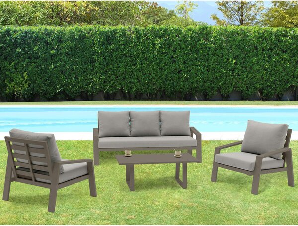 VivaGarden Salotto da Giardino con Divano 3 Posti 2 Poltrone e Tavolino con Cuscini in Alluminio colore Grigio - Cruz