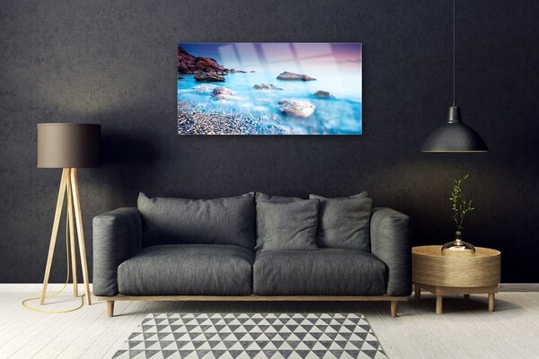 Quadro vetro Mare di ciottoli Zen 100x50 cm 2 appendini
