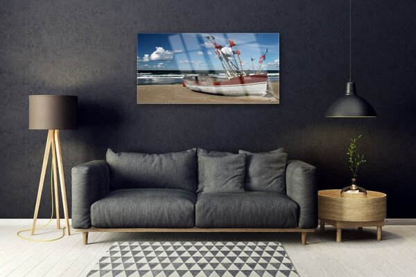 Quadro in vetro Mare Spiaggia Barca Paesaggio 100x50 cm 2 appendini