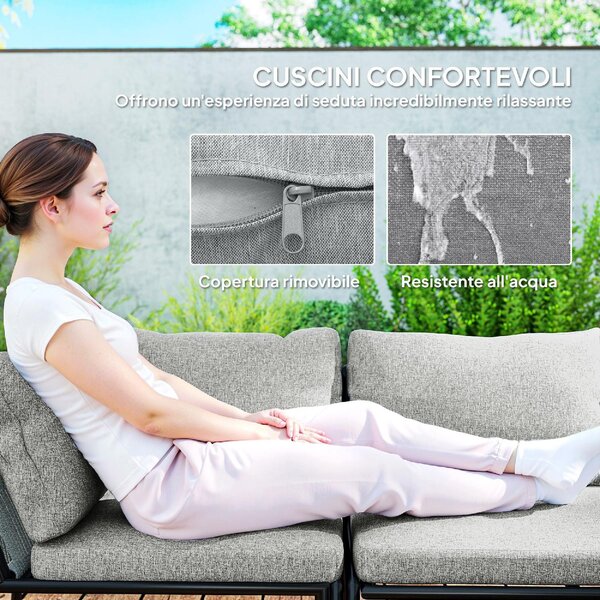 VivaGarden Salotto da Giardino con Divano Angolare e Tavolino con Cuscini in Rattan PE colore Grigio