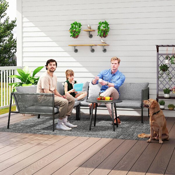 VivaGarden Salotto da Giardino con Divano Angolare e Tavolino con Cuscini in Rattan PE colore Grigio
