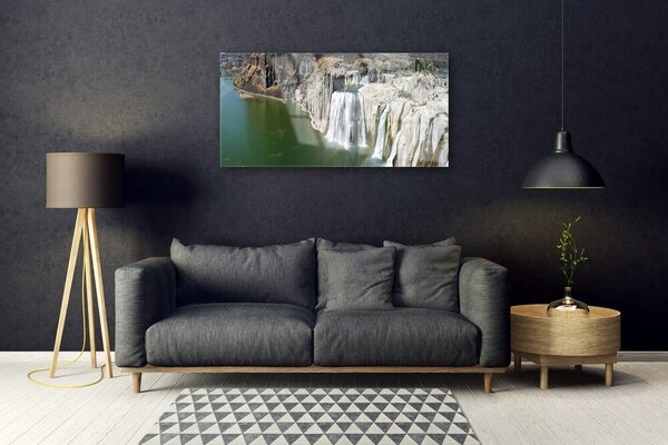 Quadro di vetro Cascata Lago Paesaggio 100x50 cm 2 appendini