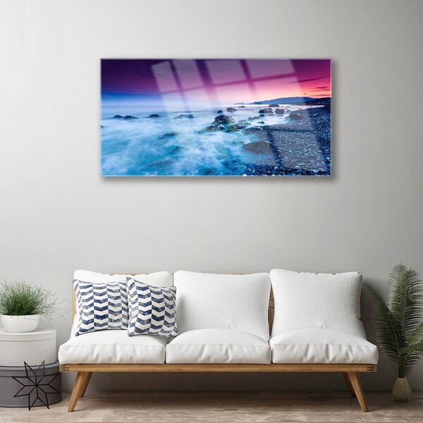 Quadro in vetro Paesaggio di Ocean Beach 100x50 cm 2 appendini
